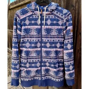 Roxy Womens Large Sherpa Lined Full Zip Hoodie Aztec Southwestern Fleece Blue